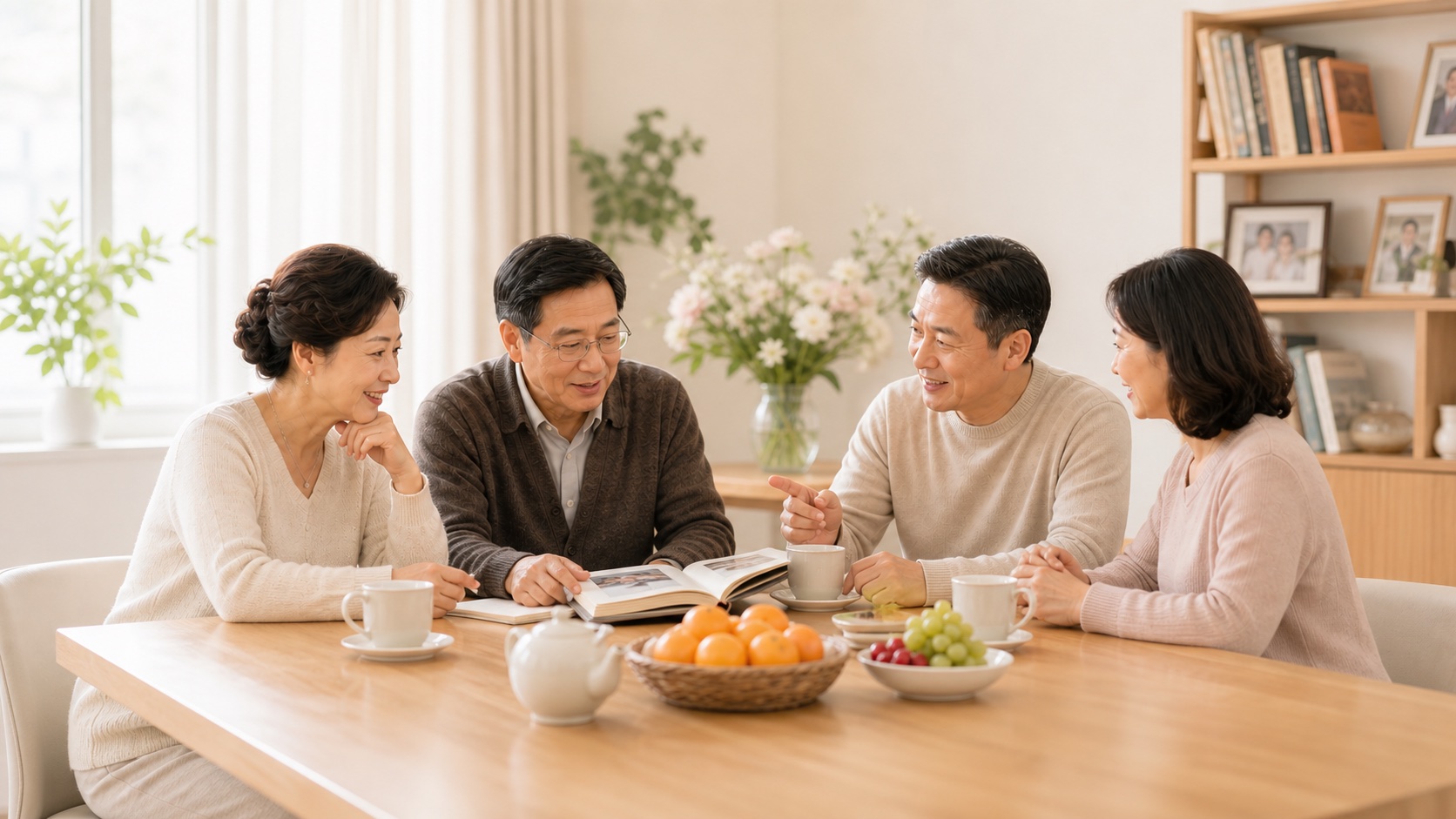 两个家庭的父母在家中交流